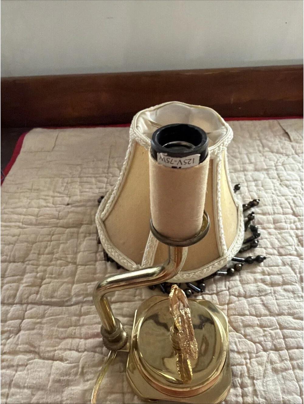 VTG Brass Table Lamp w/ Crystal Rabbit Figure Cottage Beaded Shade Shabby Chic